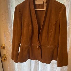 Chico’s Faux Suede Zip Waist Jacket Brown Listed as Size 2 but fit is larger